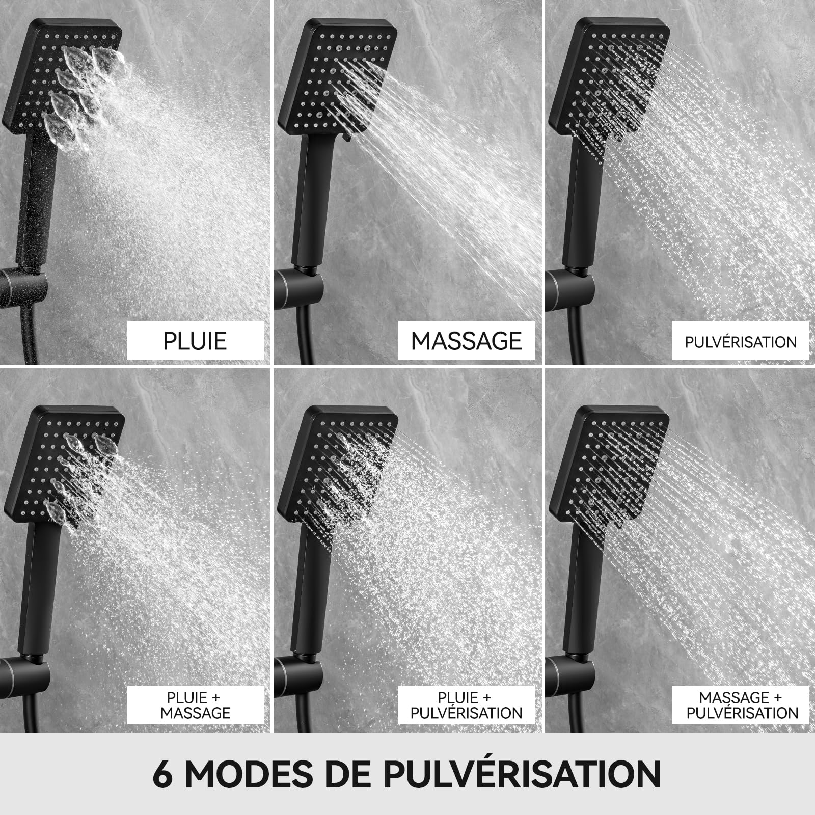 Auralum Colonne de Douche Thermostatique Noir Mat, Ensemble de Douche complet avec Ciel de Pluie 30cm et Douchette 6 Jets, Mitigeur de Salle de Bain Anti-Calcaire, Barre Réglable 88-124cm