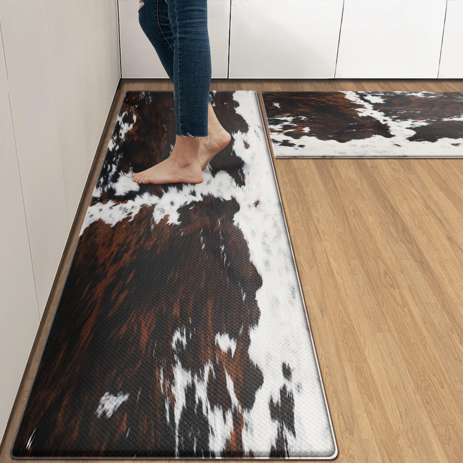 Arttown Anti-Fatigue Kitchen Rug Set of 2, Waterproof Non-Slip, Cow Bull — image 1