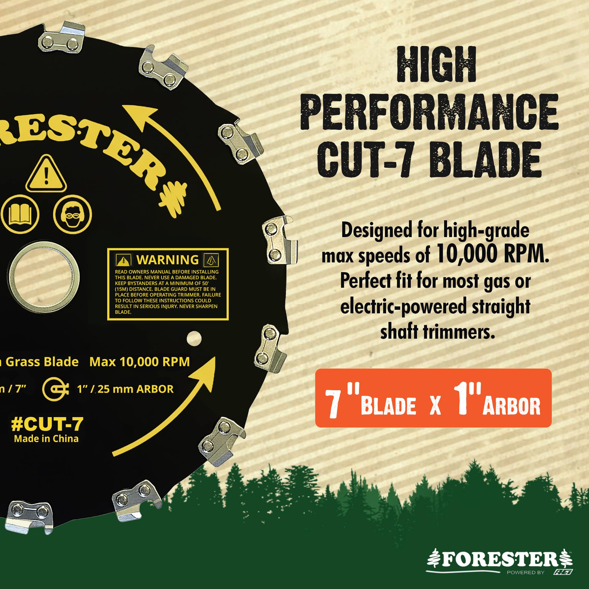 FORESTER Kit di conversione decespugliatore con lama decespugliatore da 17,8 cm, include occhiali di sicurezza, tappi per le orecchie, guanti, imbracatura, compatibile con la maggior parte dei