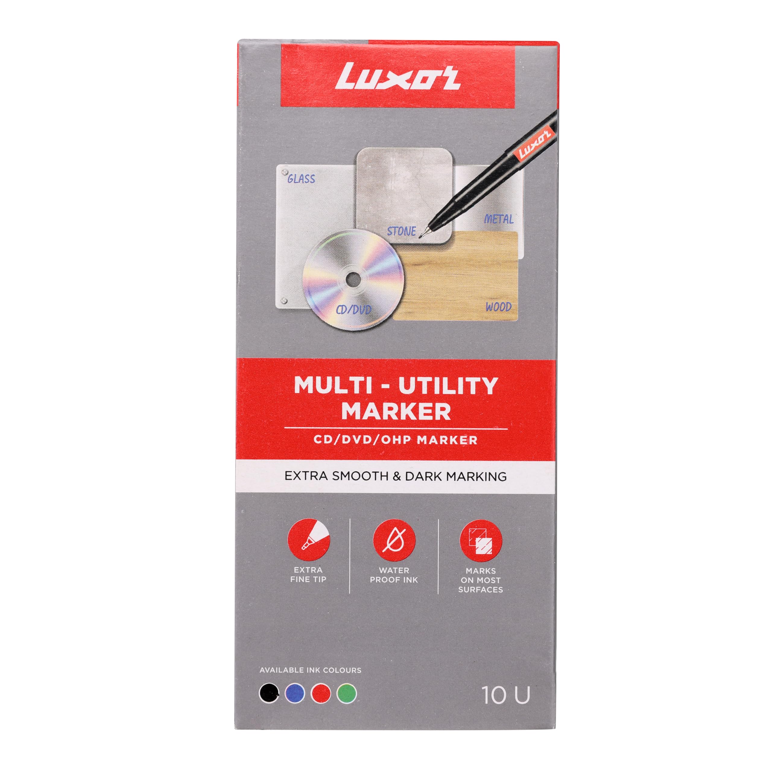 Luxor CD/DVD/OHP Marker in Brilliant Blue, Pack of 10, Ideal for Bright and Lasting Markings on Discs and Overheads