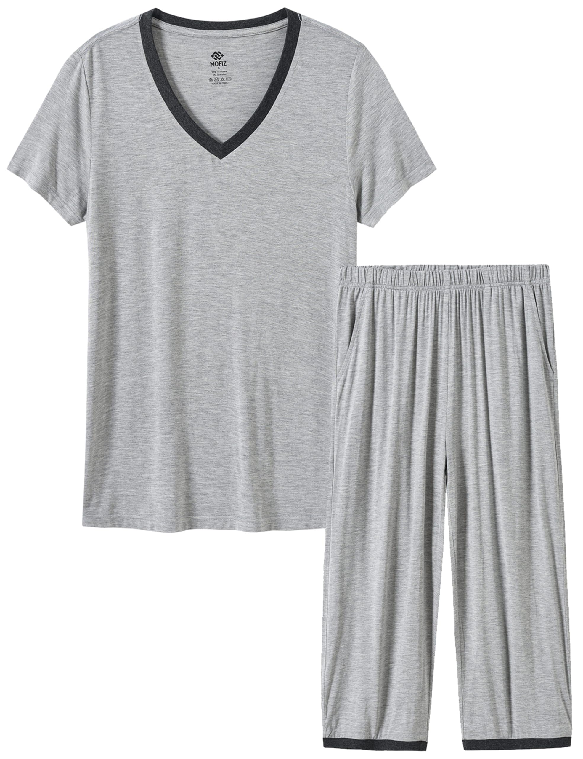 AjezMax Pijamas Mujer Verano Dos Piezas Pijama Corto Ropa de Dormir de Camiseta de Manga Corta y pantalón Capri