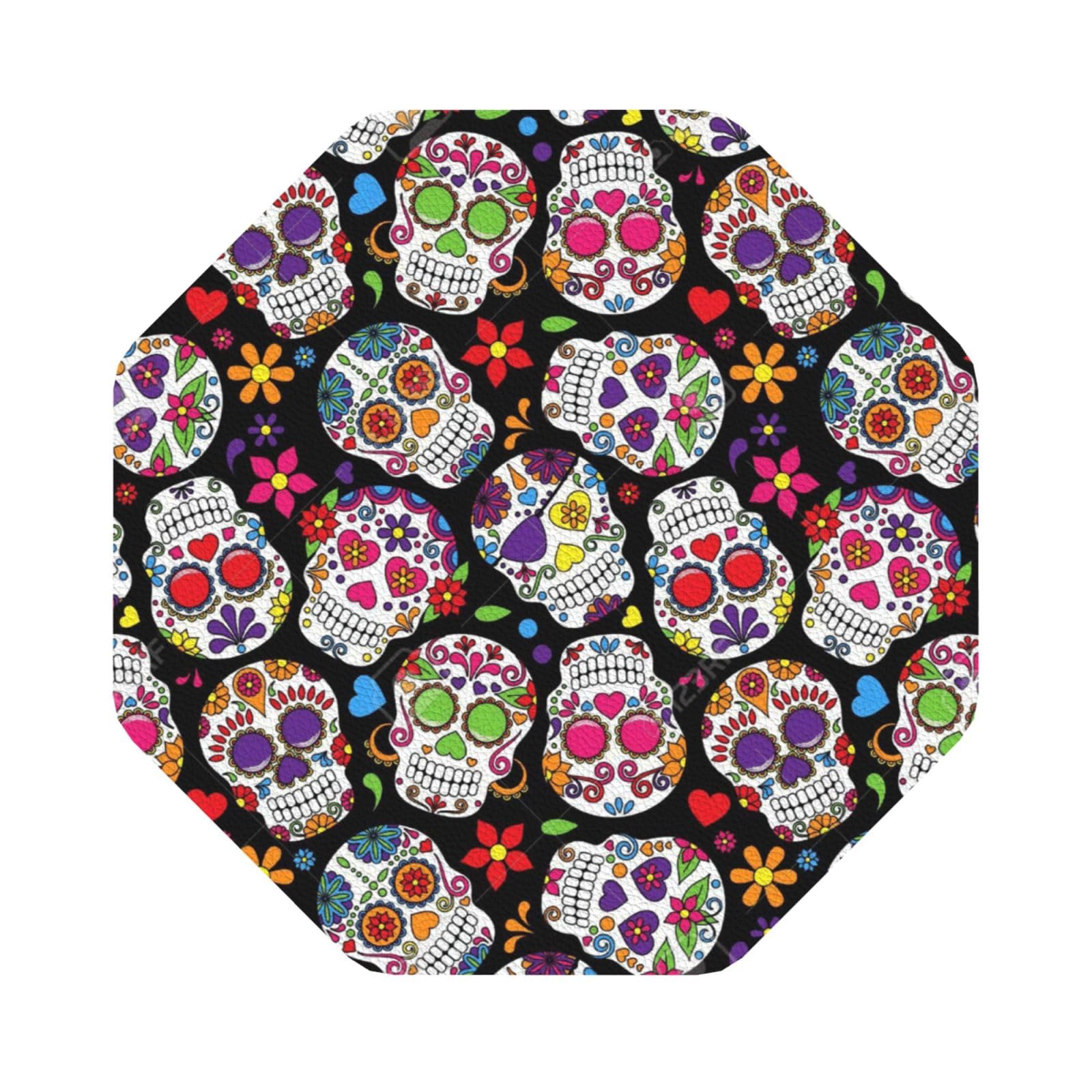skulls PU Leather Coasters Set of 6 Octagon Drink Coasters