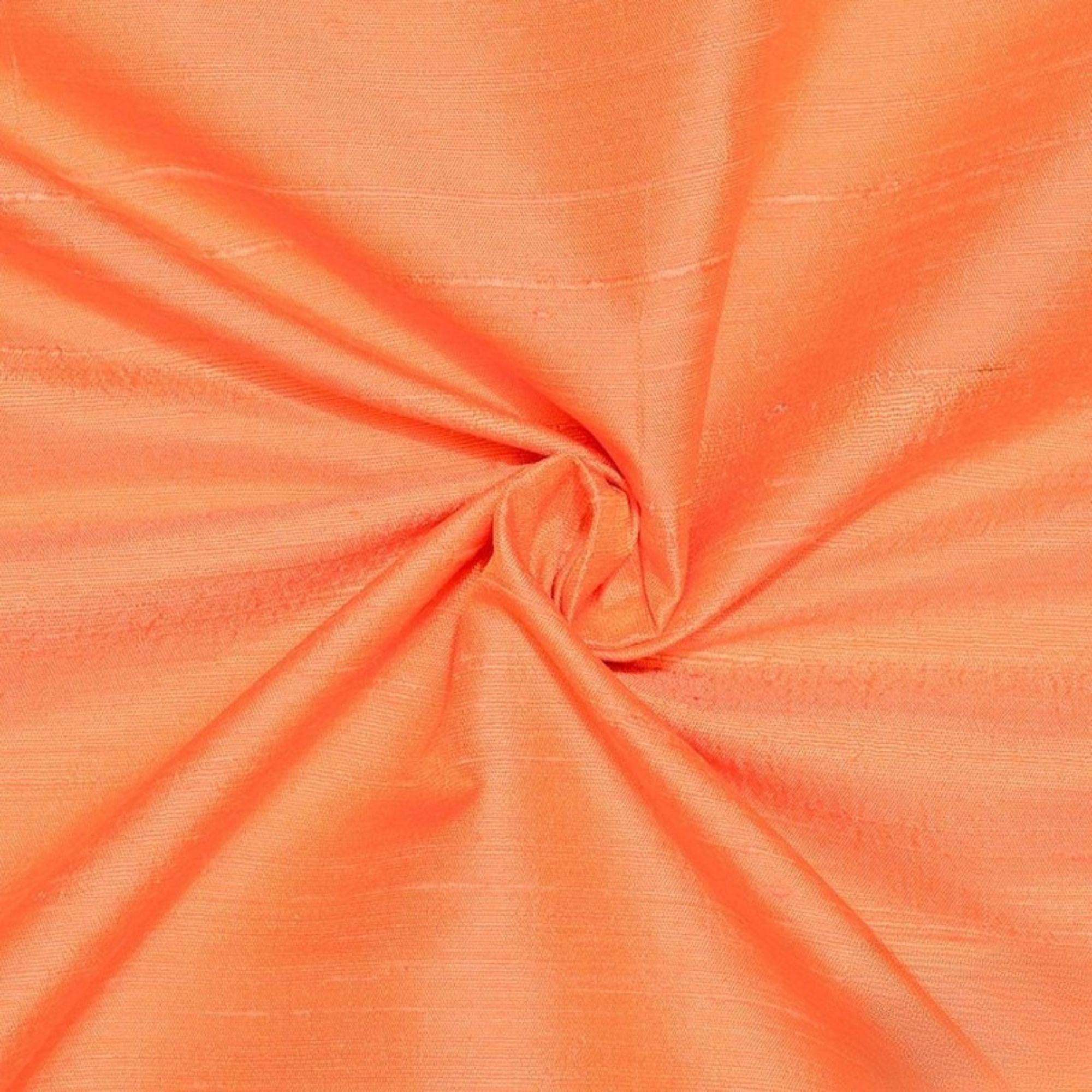 Fabric Mart Direct Peach Orange Silk Dupioni Fabric By The Metre, 1 Metre 104 cm Width Slubbed Dupioni Silk Solid Color Orange Wholesale Combination Upholstery Fabric for Curtains Bridal Dress Drapes โ image 1