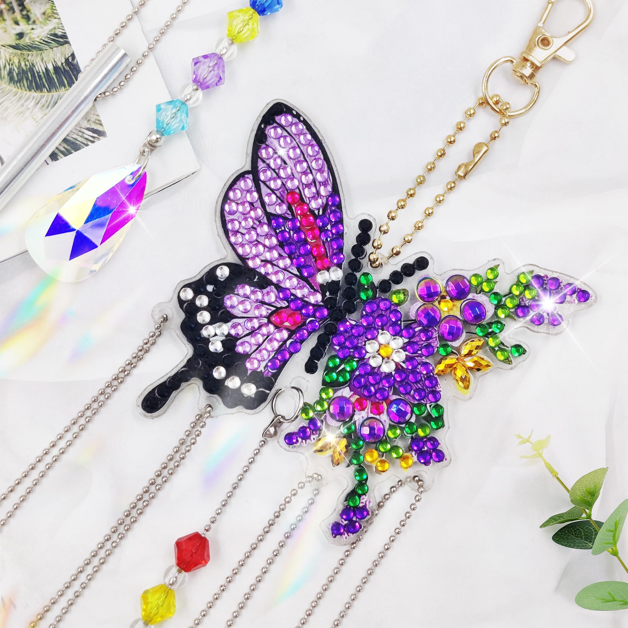 Corona di pittura a diamante 5D con luce a LED, corona di fiori per uccelli DIY