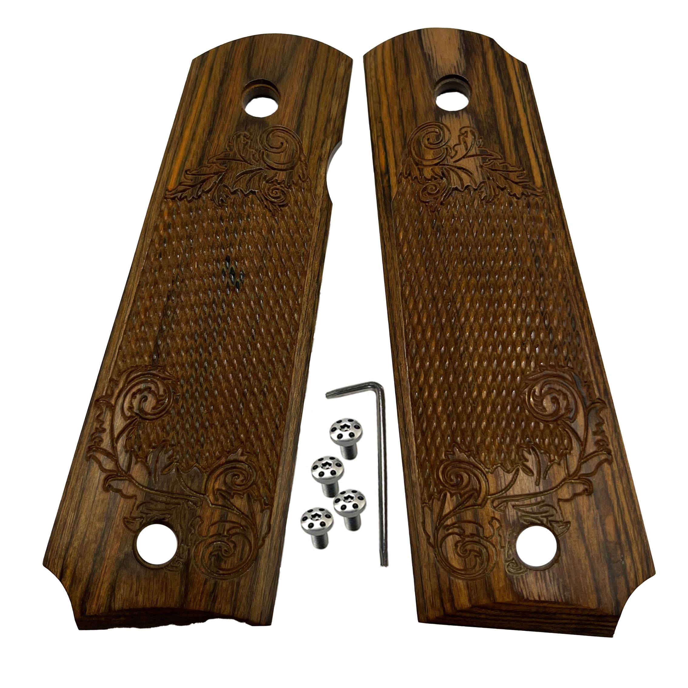 SHARD 1911 Grips - Smooth and Contoured Springfield Wood Grips with Embossed U.S. Design – Ambi Safety Compatible 1911 Gun Grips with Colt Wood Models, Includes Screws and T10 Torx Key