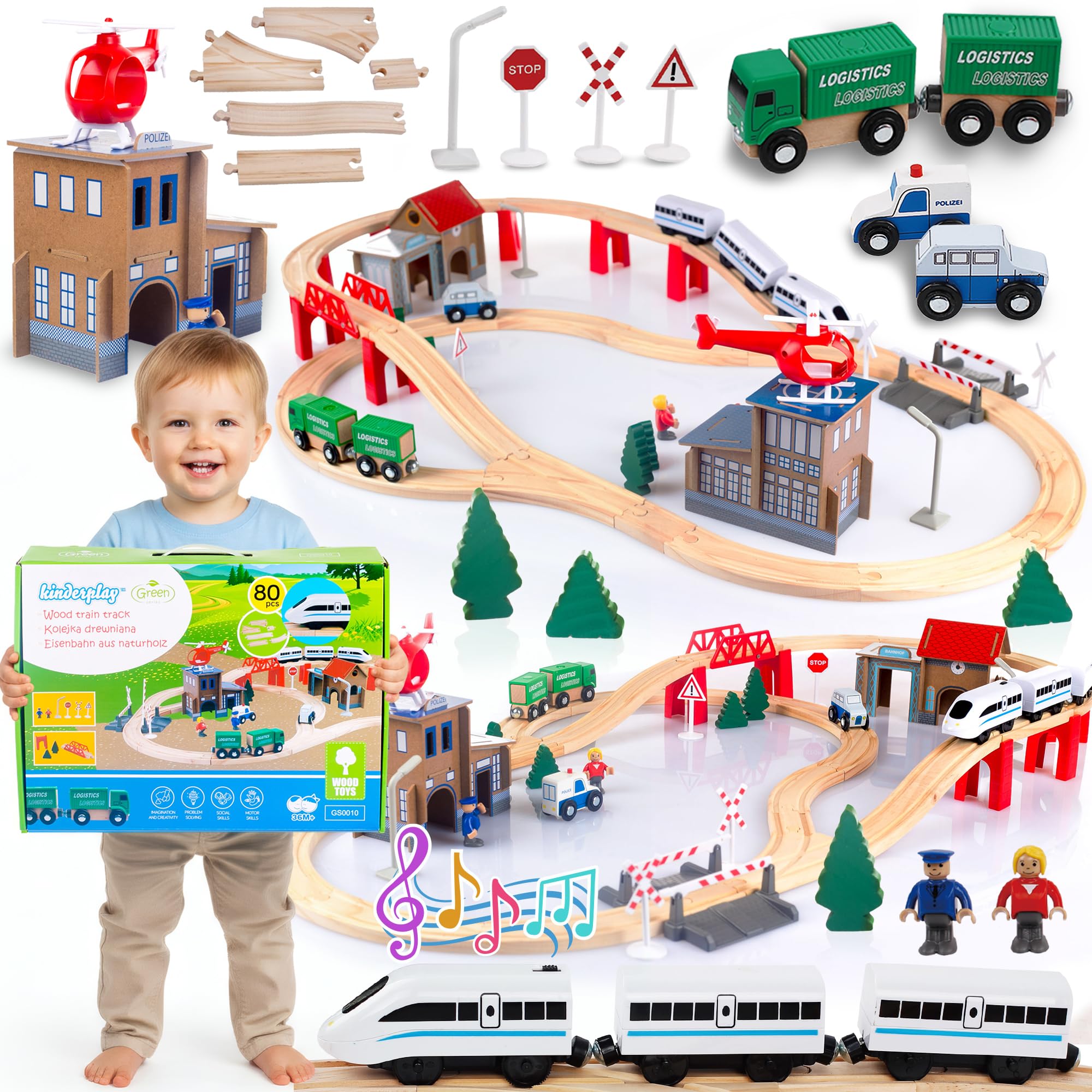 kinderplay green series train en bois