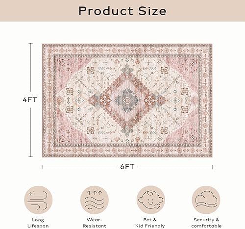 Miniatura 347 de Ashler - Alfombras bohemias vintage de 5 x 8 pies para sala de estar, lavables a máquina con parte trasera antideslizante, alfombra para interiores