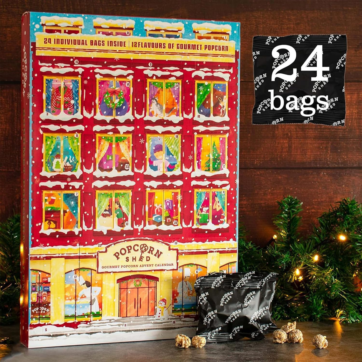 Popcorn Shed Gourmet Popcorn Advent Calendar 2025 (24 Days of Popcorn) - 12 Luxury Flavours, All Natural Ingredients, Vegetarian Foodie Gift, Non-Chocolate Gourmet Popcorn Christmas Advent Calendar