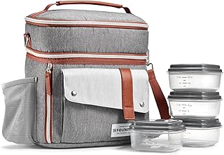 Foundry by Fit + Fresh, Wickenden Dual-Compartment Insulated Lunch Bag for Men & Women, Includes Four Meal Prep Container...