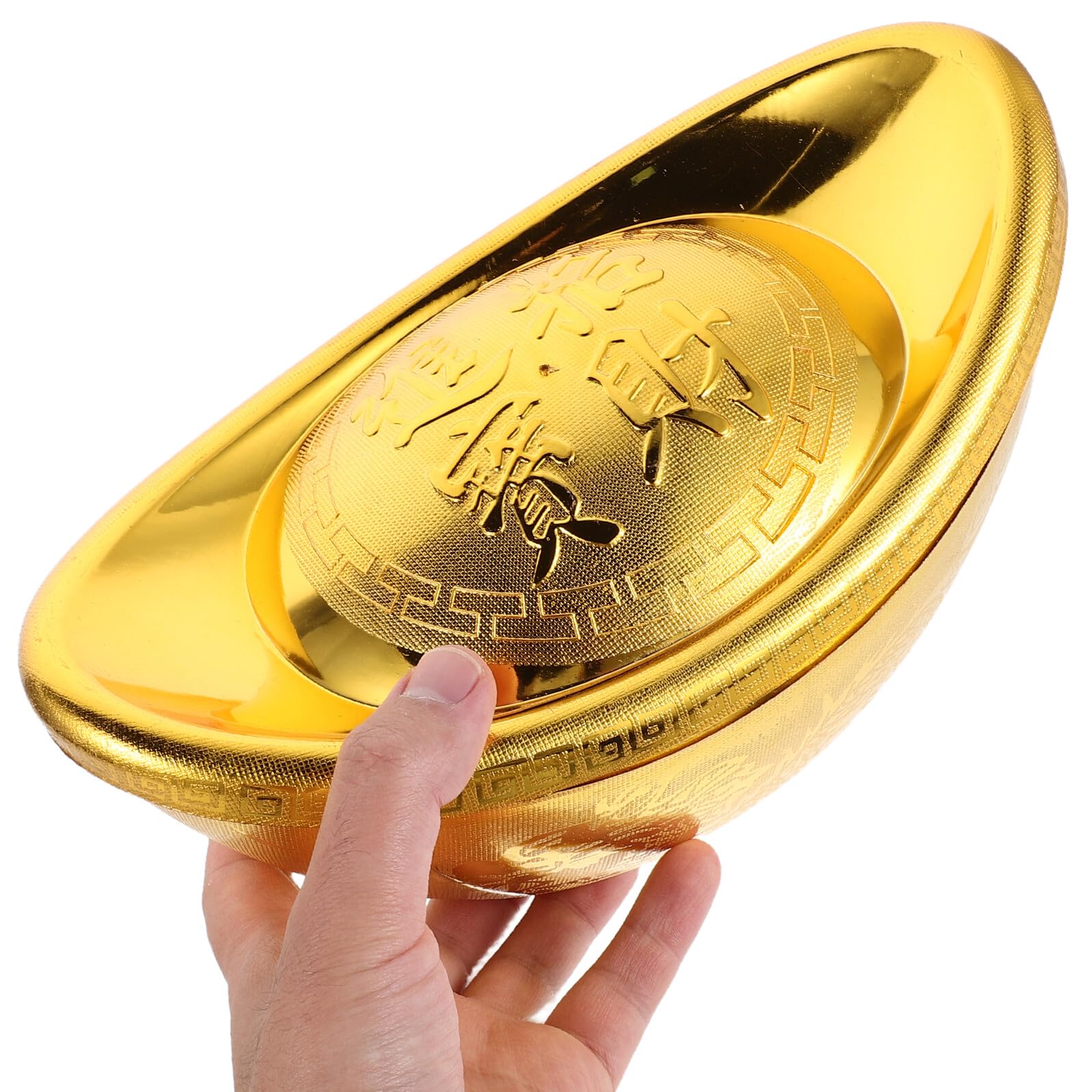 Generic Złota figurka Yuan Bao w stylu vintage 9,63 x 5,11 x 4,72 cala Plastikowe ozdoby Feng Shui Powodzenia Minimalna konserwacja Dekoracja świąteczna na świąteczne ustawienia 2026 Nowy Rok Festiwal