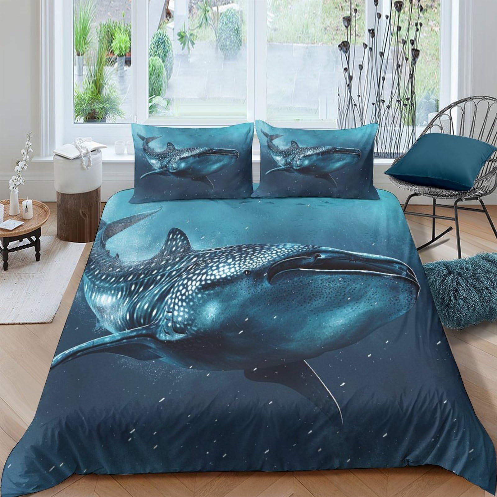 BARDYS Whale Shark 3D Printed Sea Animals Duvet Cover Comforter Covers for Boys Girls Quilt Cover with Zipper Closure Soft Microfiber with Pillow Cases Bedding Set 3 Pieces Double（200x200cm）