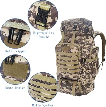80L Camping Hiking Backpack, Military Tactical Backpack Molle Rucksack, Extra Large Hiking Backpack, Water Resistant Hiking Daypack, Outdoor Sports Backpack, Adjustable Sport Bags (Camouflage)