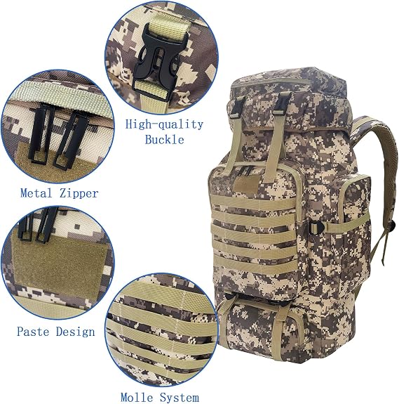 80L Camping Hiking Backpack, Military Tactical Backpack Molle Rucksack, Extra Large Hiking Backpack, Water Resistant Hiking Daypack, Outdoor Sports Backpack, Adjustable Sport Bags (Camouflage)