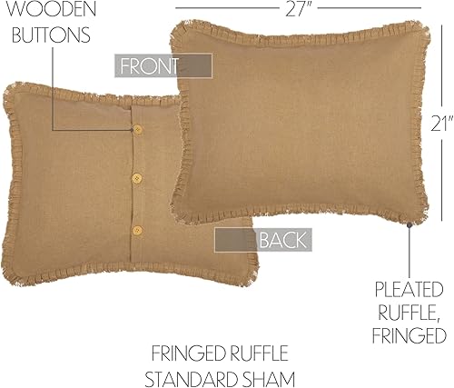 Miniatura 2 de VHC Brands Funda estándar de arpillera de algodón de color sólido, 21 x 27 pulgadas, color tostado natural