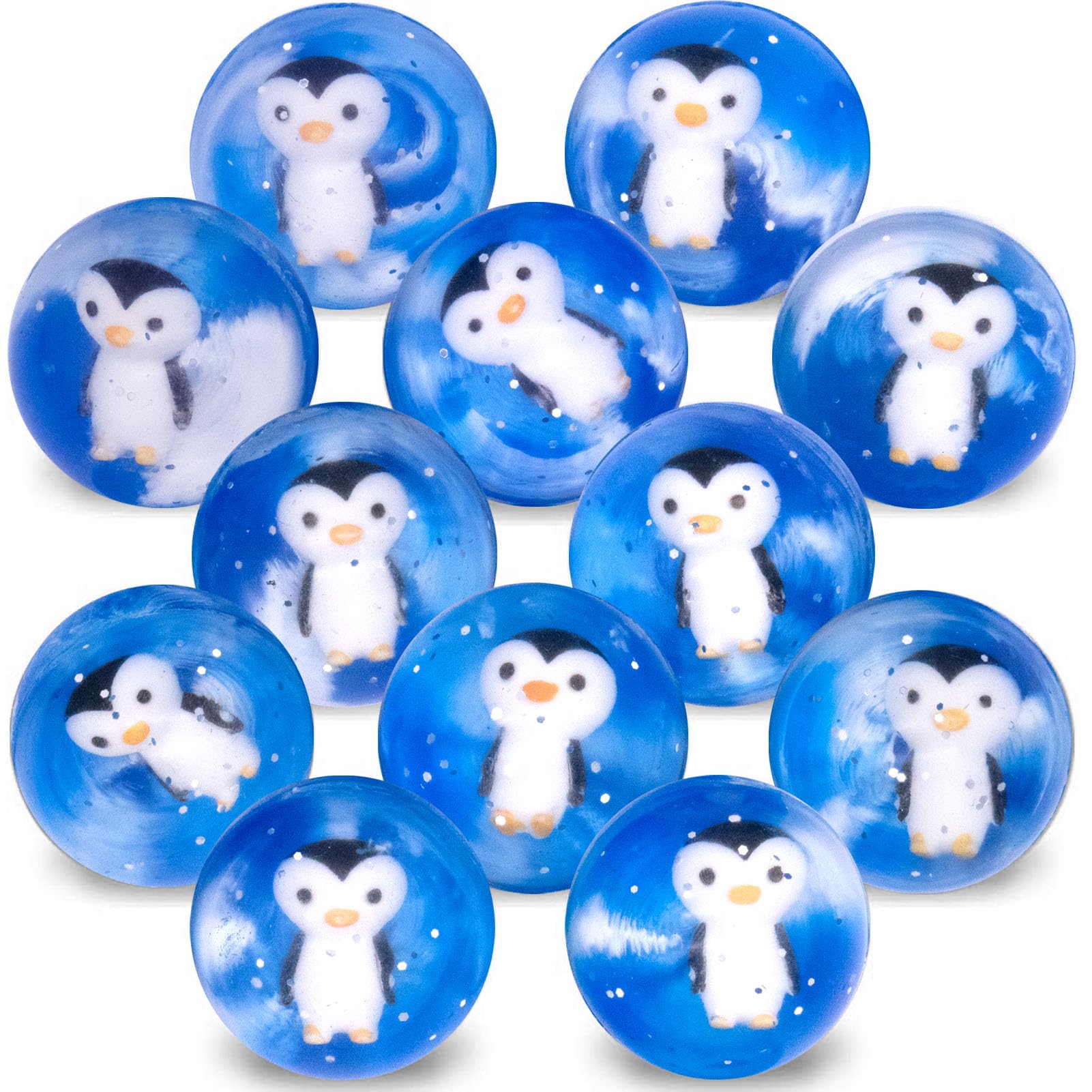 12 pezzi Flummis per bambini 42 mm, pinguini flummi grandi, palline gonfiabili e palline di gomma per il compleanno dei bambini