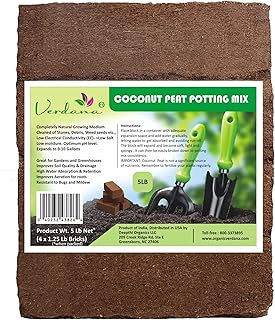 Verdana Coconut Fiber Potting Mix – 5 Lb Pack - 4x 1.25 Lb Compressed Bricks - Coco Coir, Coco Peat, Coir Pith - Alternati...