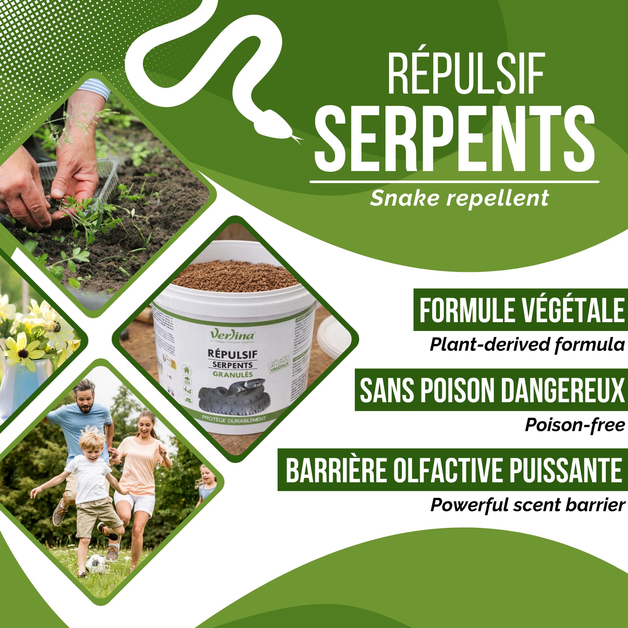 Repulsif Serpent et Lezard en Granules - Protection 200 M2 - Anti Vipere et Couleuvre Puissant - Produit Exterieur Efficace pour Jardin et Terrasse
