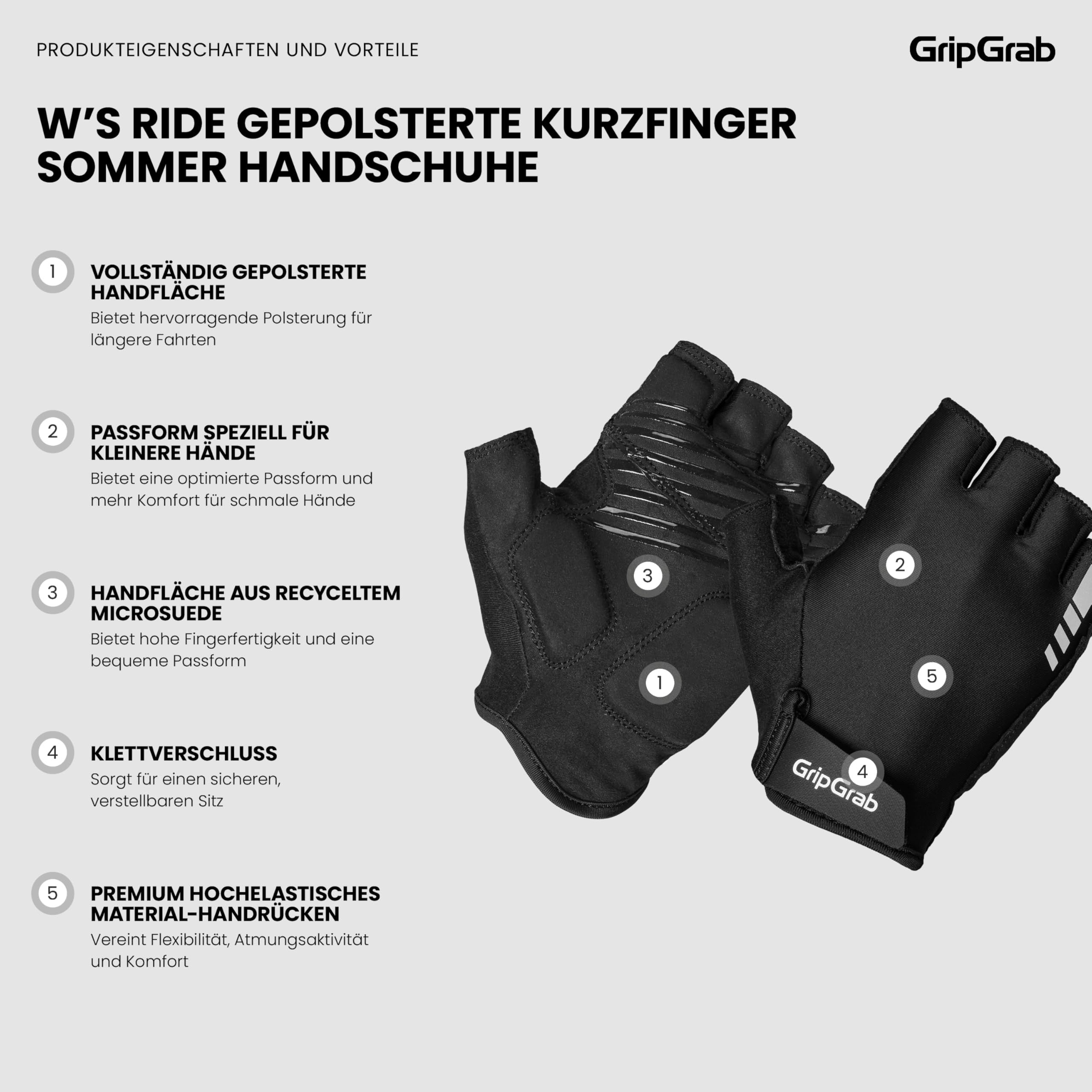 GripGrab Ride Damen Fahrradhandschuhe Sommer - Kurzfinger Radhandschuhe