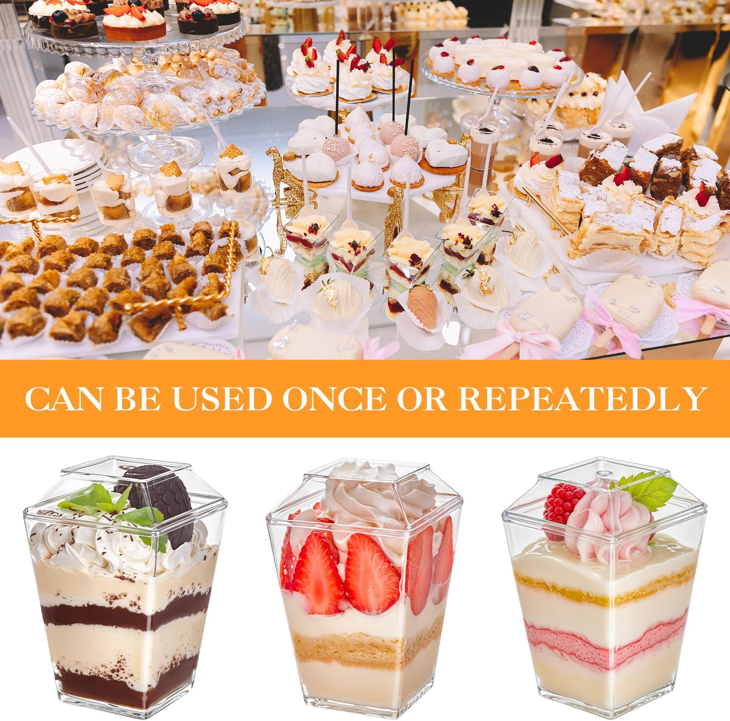 380 Pcs 5oz Clear Plastic Dessert Cups with Lids & Spoons – BPA-Free Appetizer & Parfait Cups for Pudding, Mousse, Jello, Yogurt – Includes 20 Bonus Forks