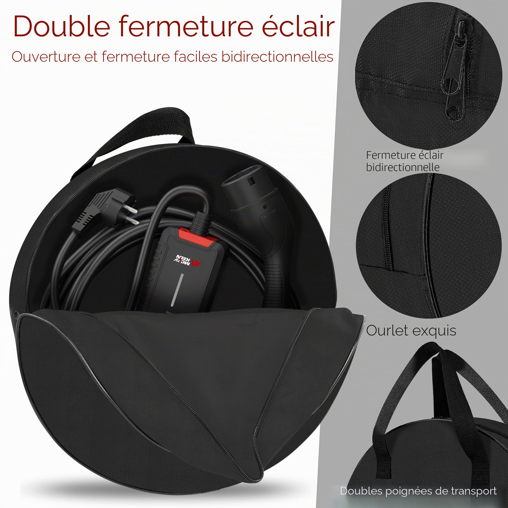 Sac de Transport Câble de Charge Voiture Électrique Type 2 Type 1 Organisateur Polyester 1680D
