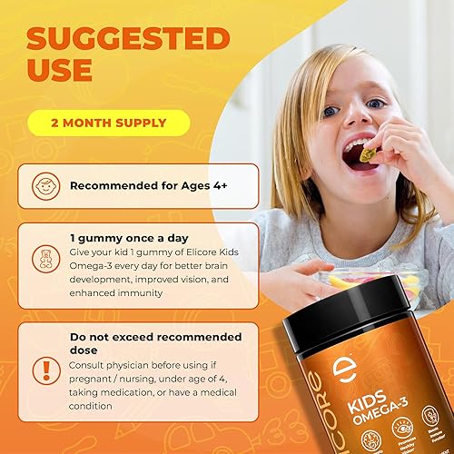 Miniatura 6 de Gomitas Omega 3 prémium para niños, aceite de pescado con sabor a naranja para niños, gomitas Omega 3 para niños, sin eructos de pescado, apoyo