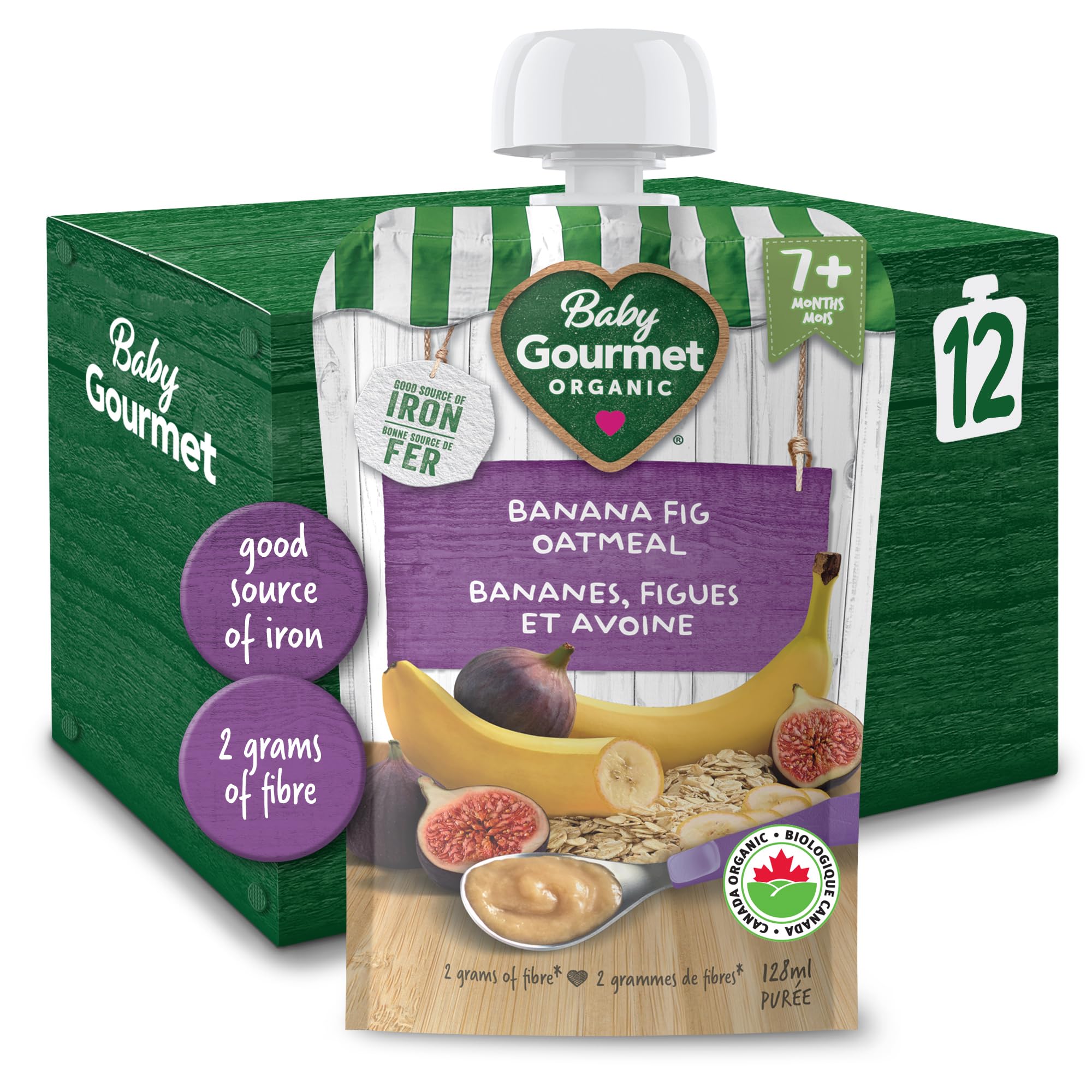 Baby Gourmet Banana Fig Oatmeal Purée, 12 × 128 mL Pouches | 7 Months+ | Organic Baby Food Puree | High Fibre | No Added Sugar or Salt | Made in Canada - 2