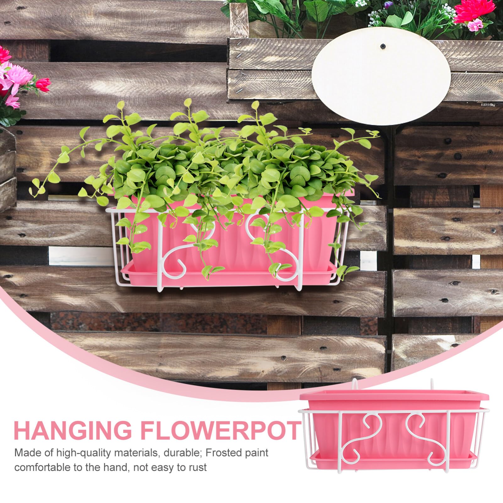 Cabilock Hanging Plant Holder Window Box Planter Rectangular Pot Deck Hanging Planter Balcony Windowsill Planter Boxes with Rack and Tray for Patio Garden Home Decor Shelf Bracket