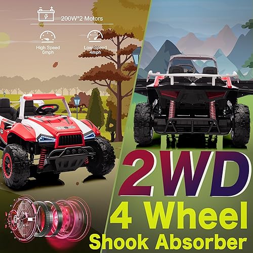 Miniatura 4 de Vehículo de juguete de 24 V para niños grandes, 2WD 4 ruedas eléctrico todoterreno UTV camiones con 2 plazas, luces LED y control remoto para padres