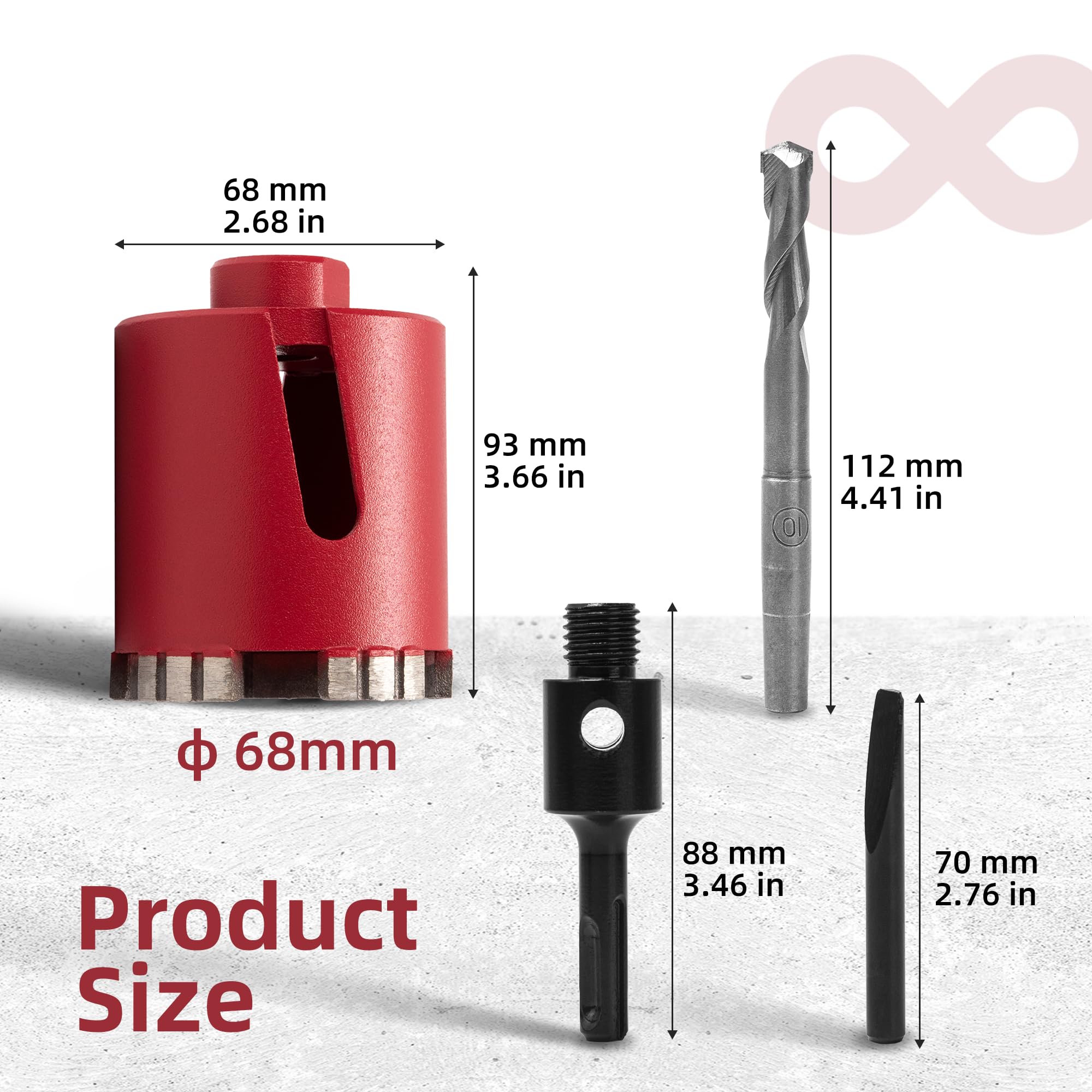 ITSOGOO 68 mm Corona Diamante Perforadora+Adaptador M16 SDS-Plus+Broca de Centrado+Cuña de Extracción,Broca de Sierra de Agujero,Diamond Core Drill para Hormigón,Cemento,Ladrillo,Piedra,Pared