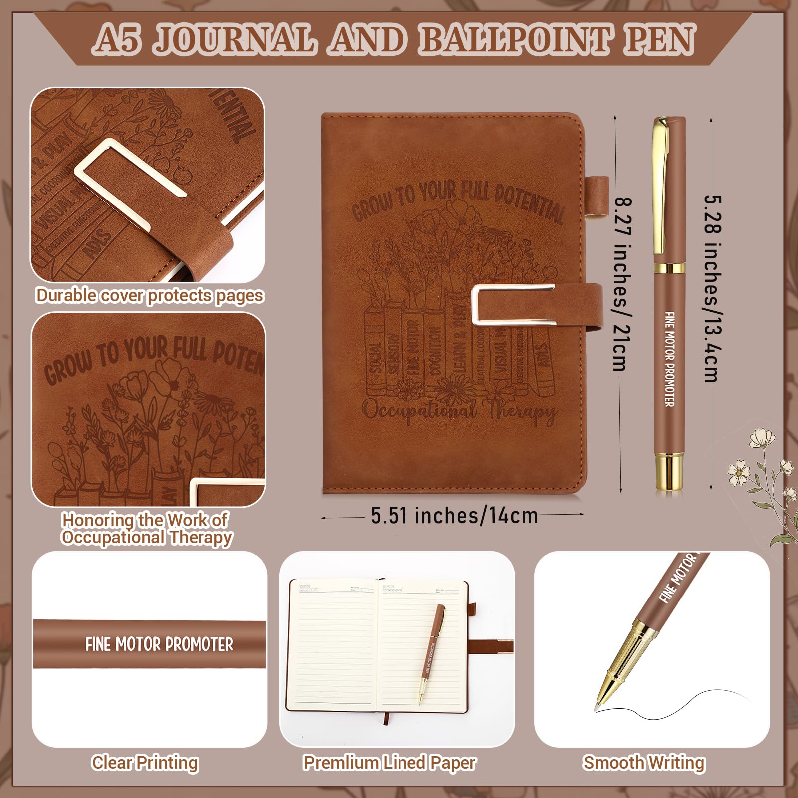 Pickmesh 3 Pcs Occupational Therapist Gifts Set 17 oz Coffee Tumbler A5 Leather Notebook Journal Pen Occupational Therapy Appreciation Ot Gifts for Women Men Graduation Birthday Holiday
