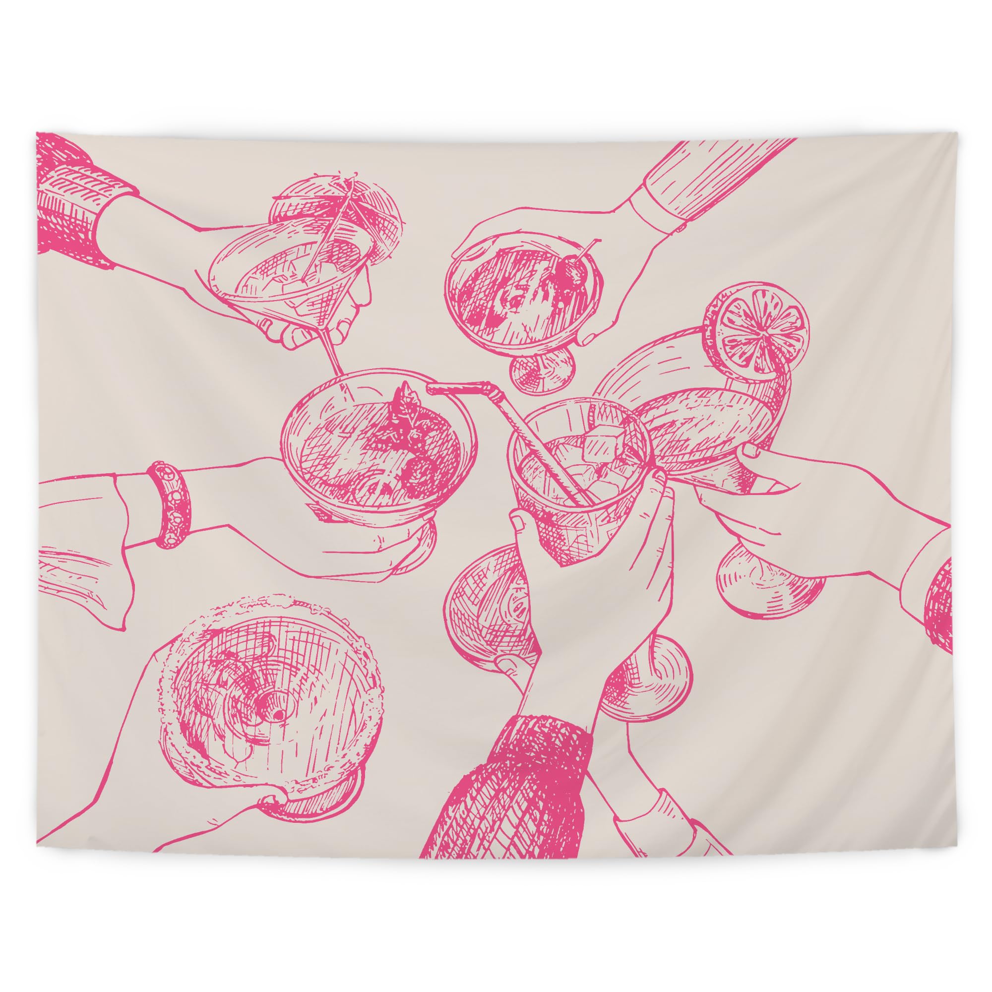 LUVADIAN Bar Art Wall Decor, Pink Preppy Trendy Retro Cheers Cocktail Champagne Aesthetic Tapestry Wall Hanging for Home Bar Teen Girls Room Dorm
