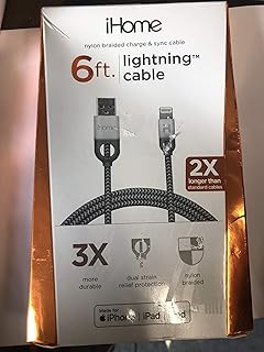 iHome 6ft Nylon Charge and Sync Lightning Cable for Apple Devices White/Green