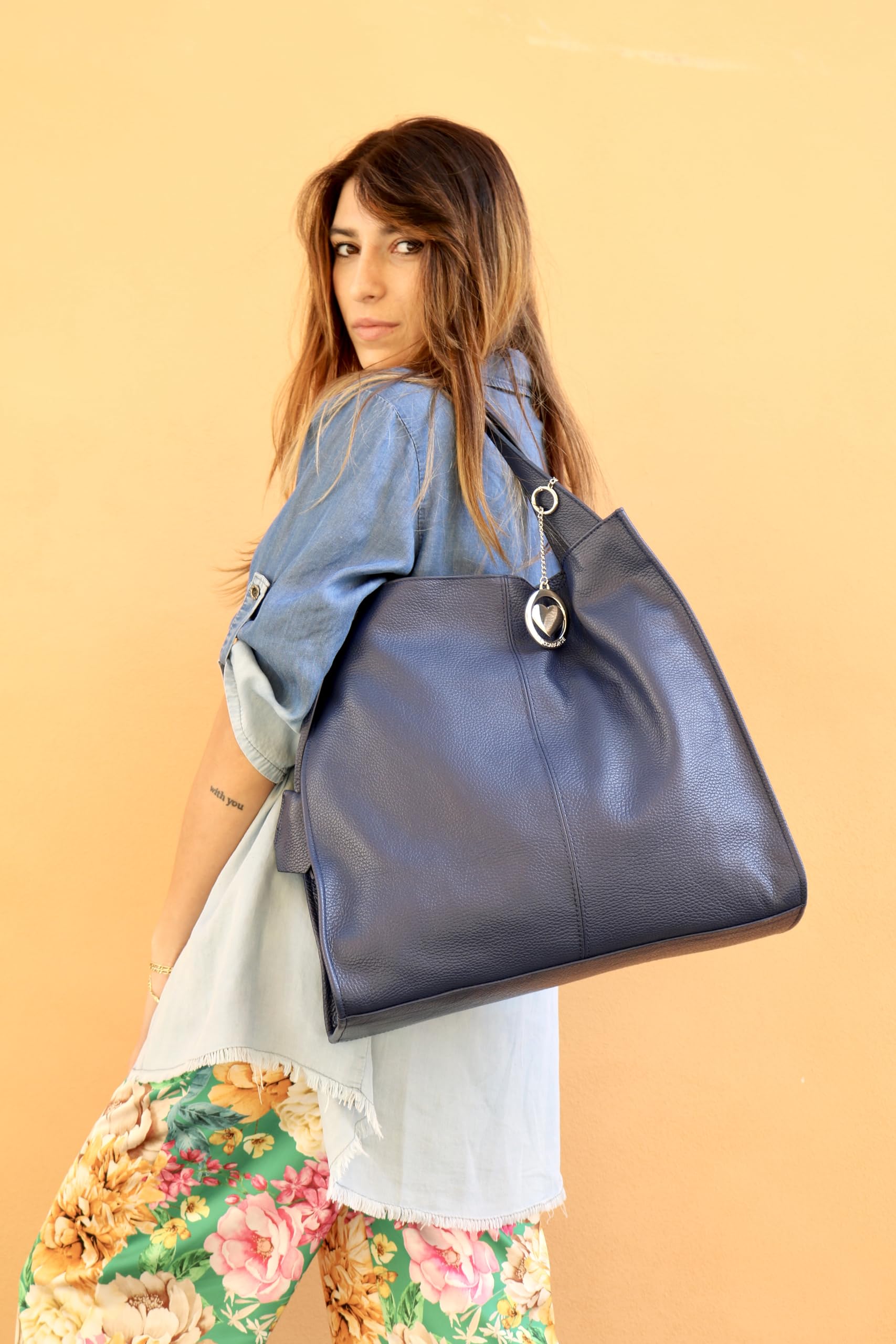 Aren - Shoulder Bag Borsa a Spalla da Donna in Vera Pelle Made in italy - 40x36x10 Cm