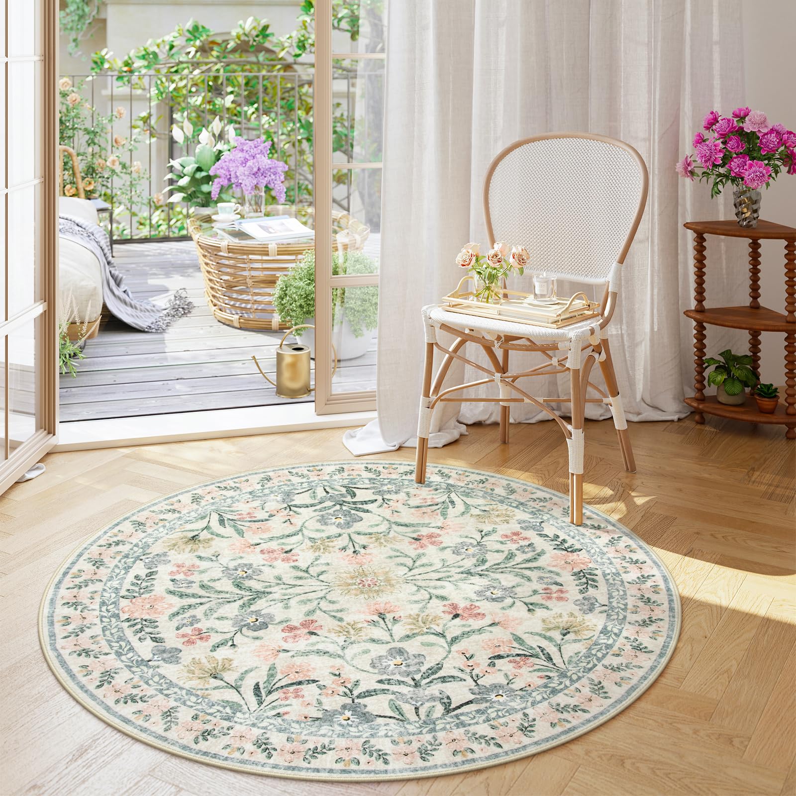 Wonnitar Floral Round Rug