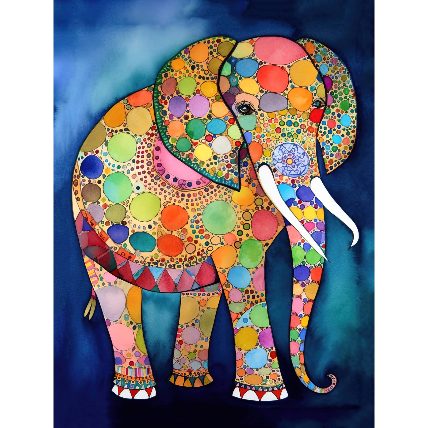 Artery8 Elephant With Patterns Folk Art Watercolour Painting Large Wall Art Poster Print Thick Paper 18X24 Inch