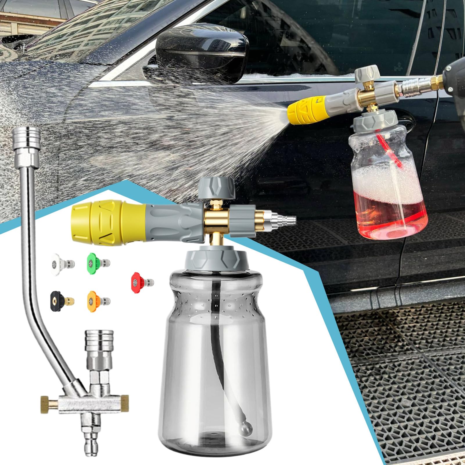 Lanza De Espuma Para Hidrolimpiadora Accesorio Lavado Coches Con Conector | Equipo De Lavado Para Coche Entrada Valla Techo Fachada Exteriores