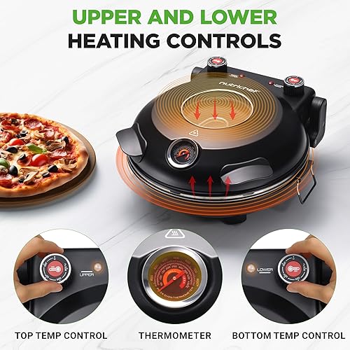 Miniatura 5 de NutriChef Horno eléctrico para pizza Máquina de pizza de encimera de 1200 W con control de temperatura y termómetro Ventana de visualización para