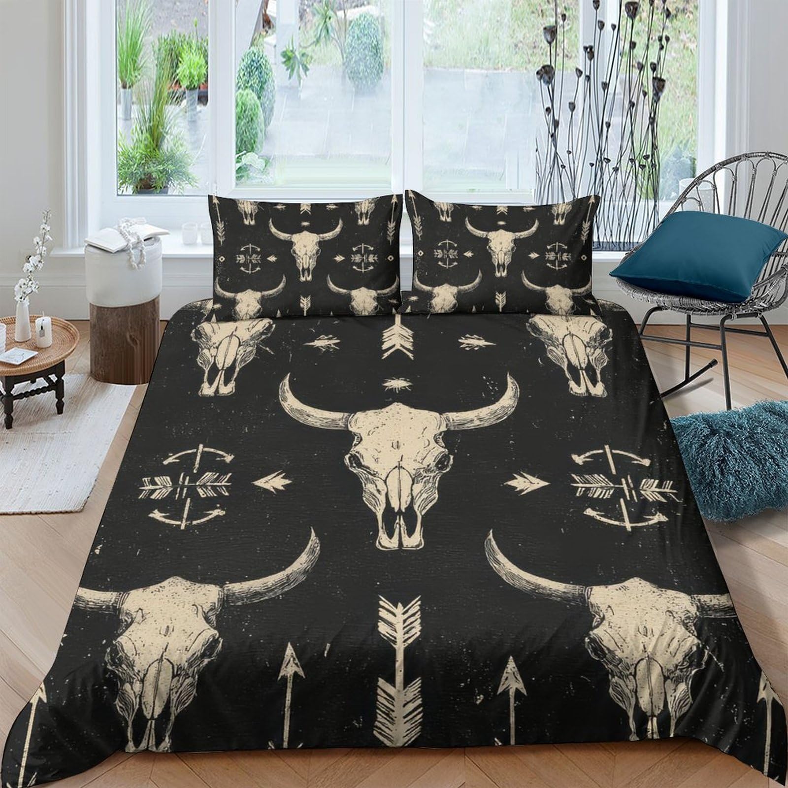 Ctjqhvkz Style-6 3D Printed Western Skull Fitted Sheet Microfiber Black Arrow Mattress Cover For Bedroom Guest Room Decor Easy Care Single（135X200cm）