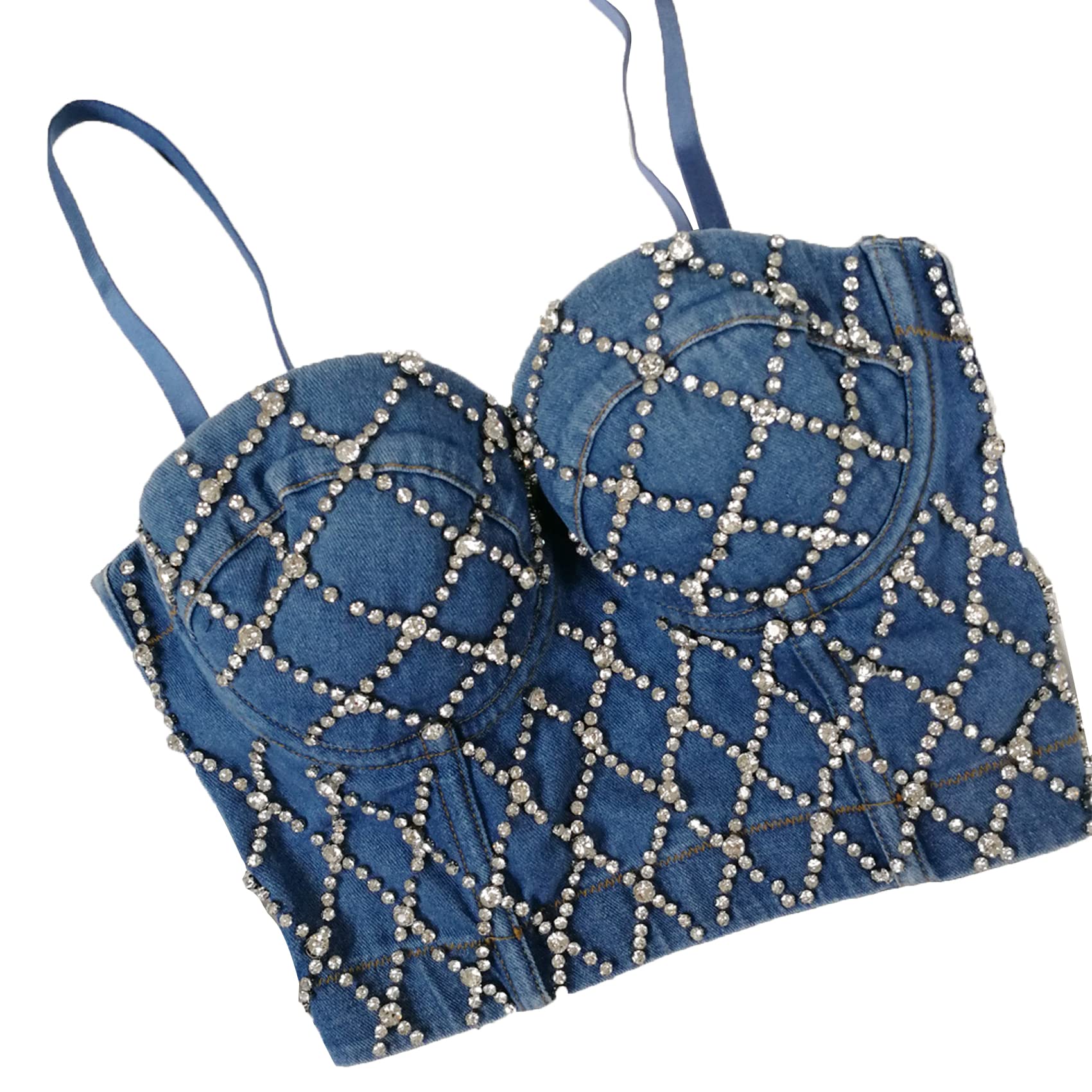 Mujeres Rhinestone Diamond Punk Bra Top Burlesque Dance Clubwear Body Shapewear Cincher Bustier Corset