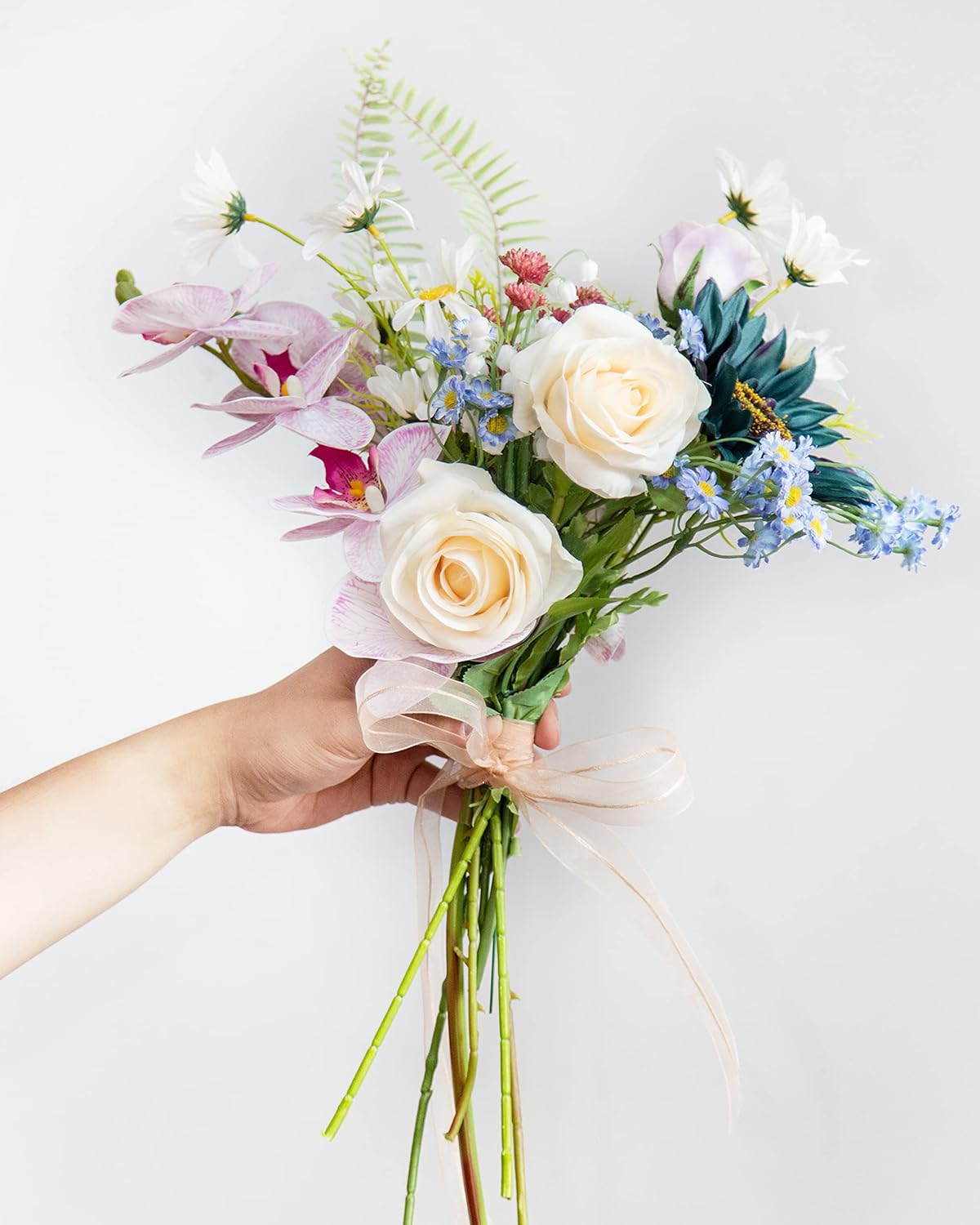 DuHouse 10pcs Fake Roses Artificial Silk Flowers Faux Rose Flower Long Stems Bouquet for Arrangement Wedding Centerpiece Party Home Kitchen Decor (Light Champagne) - Image 3