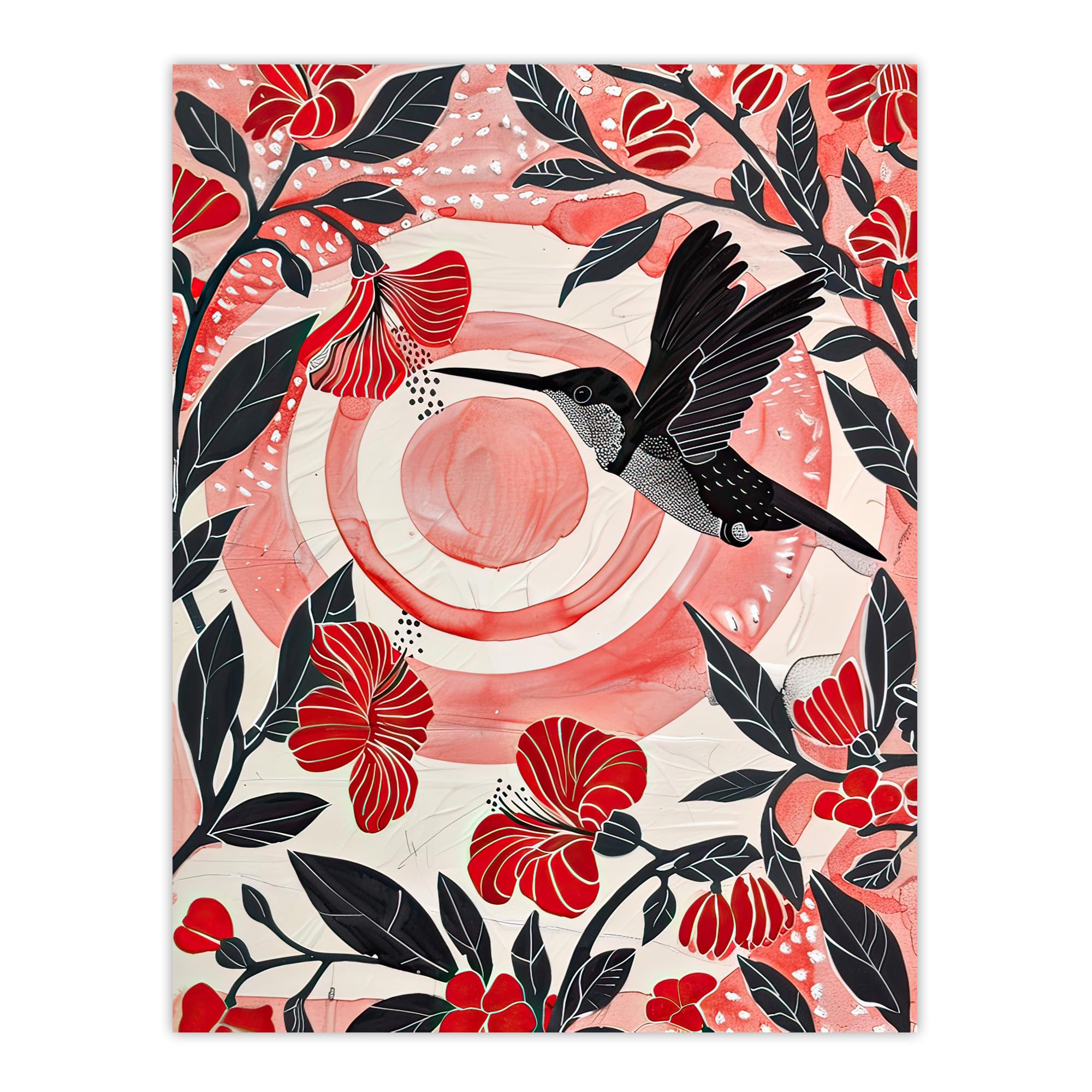 Artery8 Hibiscus Flowers Hummingbird Red Black Sunset Sun Living Room Large Wall Art Poster Print Thick Paper 18X24 Inch