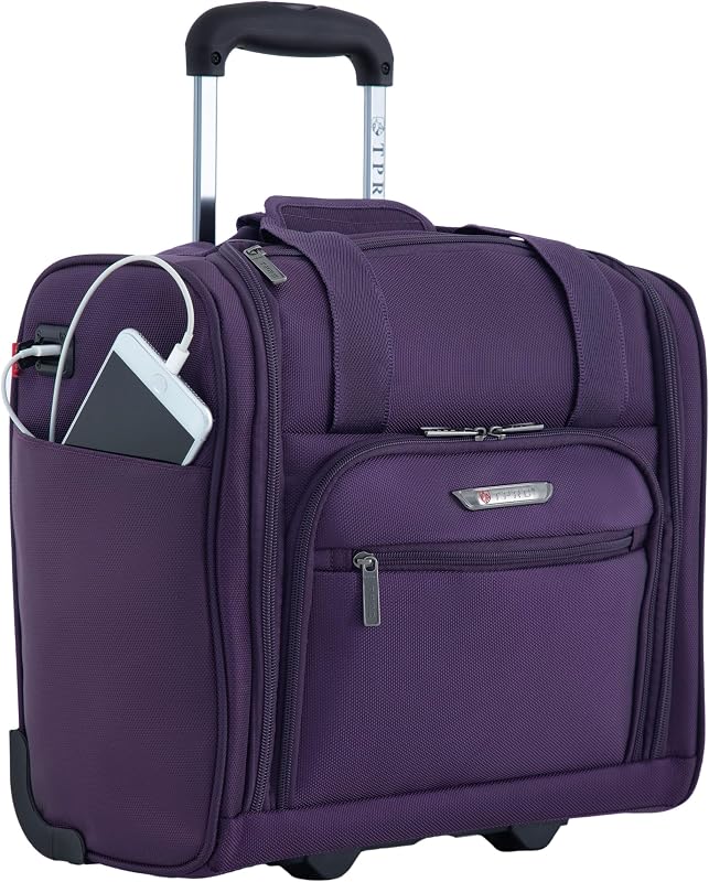 TPRC Equipaje de mano debajo del asiento de 15" Artículo personal aprobado por aerolínea con puerto de carga USB, morado