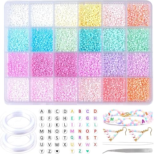 Gacuyi 3600 cuentas de semillas de vidrio para kit de fabricación de joyas, 24 colores macarrón de 0.118 pulgadas, cuentas de poni con letras del