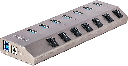 StarTech.com Hub USB-C autoalimentado de 7 puertos con interruptores individuales de encendidoapagado, concentrador de expansión USB 3.0 de 5 Gbps