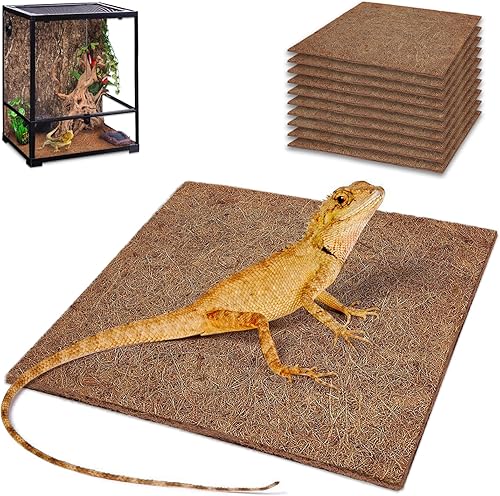 ZeeDix 10 alfombras de reptiles, 12 x 12 pulgadas, tapete de fibra de coco natural para suelo de tanque de reptiles, dragón barbudo, tortuga,