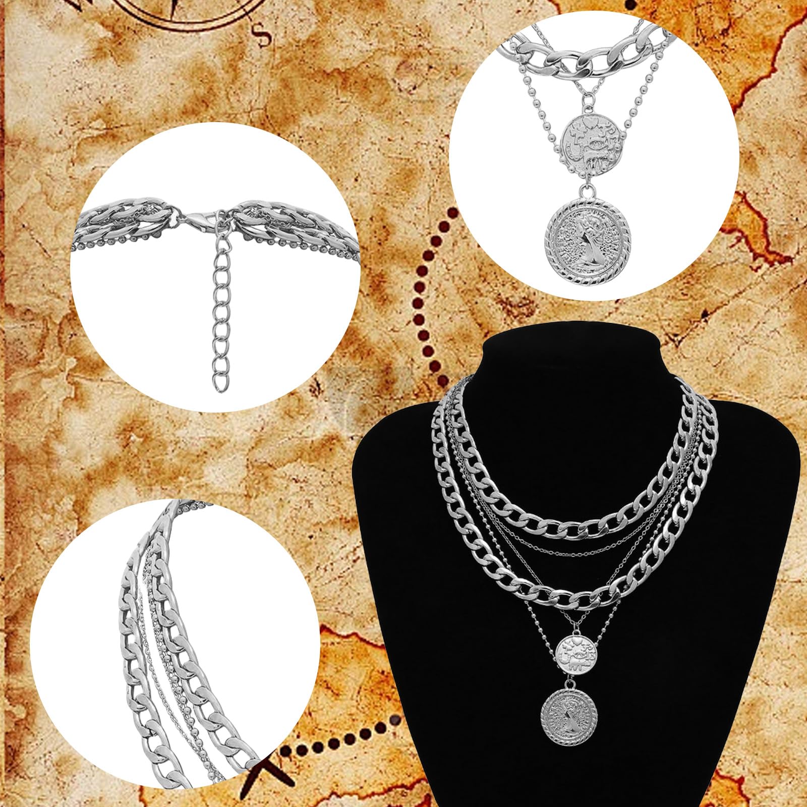 AYNKH Women's Pirate Costume Accessories Set-Headscarf,Sash Belt,Earring,Eye Patch - Image 4