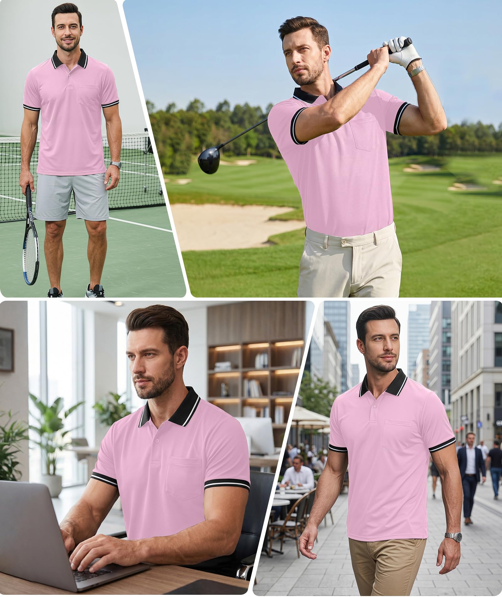 ZITY Polo Hombre Manga Corta Polo Golf Transpirable Verano Camisetas Deportivos con Bolsillo