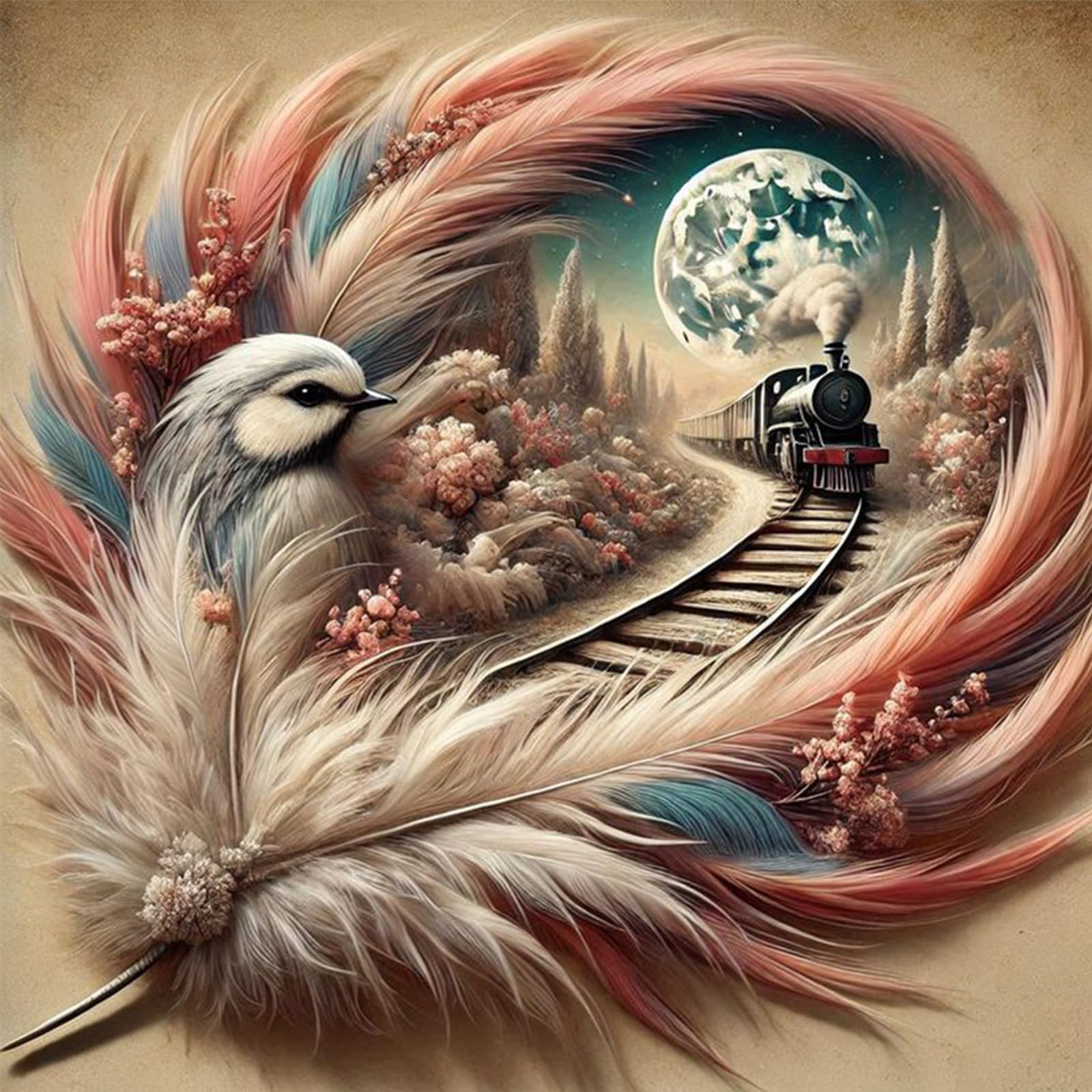 Poetrydraw Night Train Scenery Full Diy 5D Round Drill Gem Art Diamond Art Painting Kits 15.75X15.75 In Diamond Art Kits For Adults/Beginners Gift Idea Home Wall Decor (Night Train Scenery)