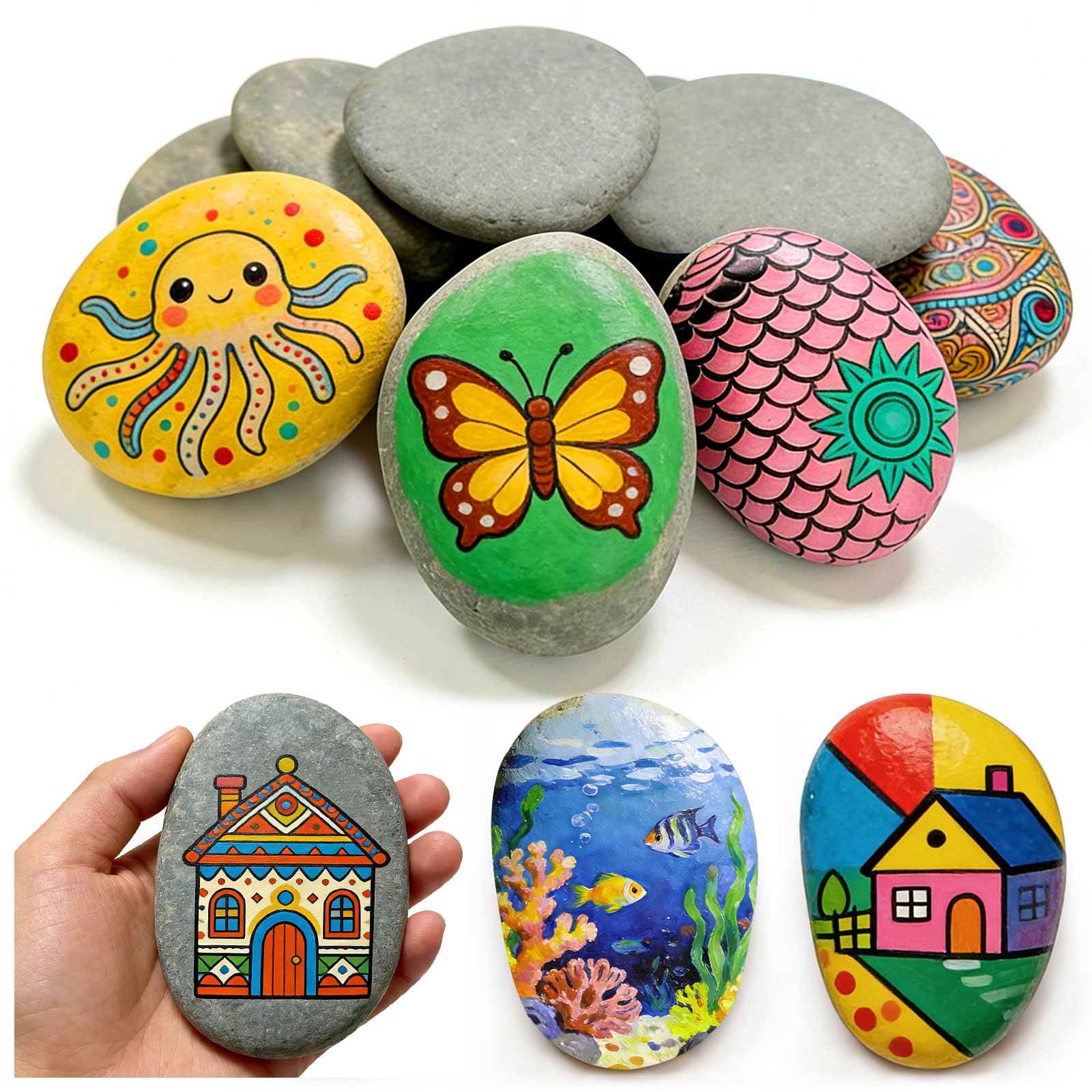 Chuanhylis Painting Rock, 10 Pieces Pebbles for Painting and Arts , Natural River Stone, 5-8cm Smooth Decorative Stones for Painting , Garden , DIY, Decorating, Aquariums