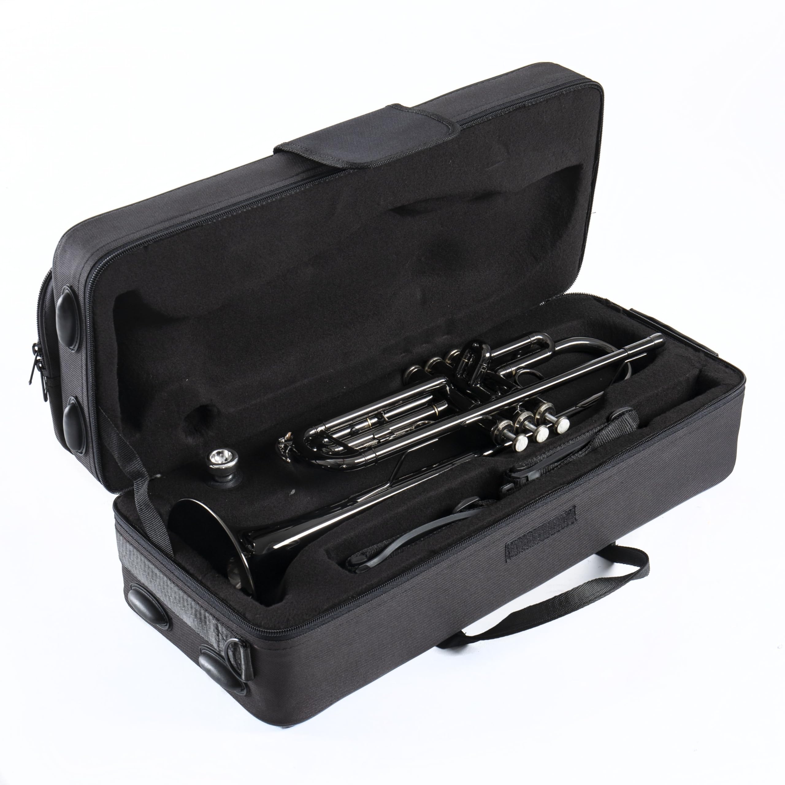 Monzani MZTR-118 Bb-Trompete, Anthrazit, Messing Schallbecher, Edelstahl Ventile, Kupfer Mundrohr, Heller Klang, Inklusive Mundstück und Hardcase, Ideal für Einsteiger und Zweitinstrument